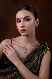 Bold Diamond Floral Statement Ring in White Gold – Wide Band Luxury Ring | JewelVerra