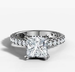 Cathedral Prong Set Diamond Engagement Ring with Princess Brilliant Cut Diamond