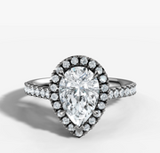 French Pave Halo Diamond Engagement Ring with Pear Cut Diamond