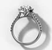 French Pave Halo Diamond Engagement Ring with Pear Cut Diamond