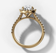 French Pave Halo Diamond Engagement Ring with Pear Cut Diamond