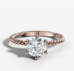 Rope Solitaire Engagement Ring with Round Brilliant Cut Diamond
