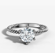 Rope Solitaire Engagement Ring with Round Brilliant Cut Diamond