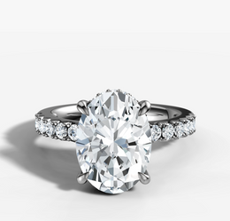 French Pave Diamond Engagement Ring with Oval Cut Diamond