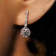 White Gold Dangle Earrings – Round Diamond Halo Drop | JewelVerra