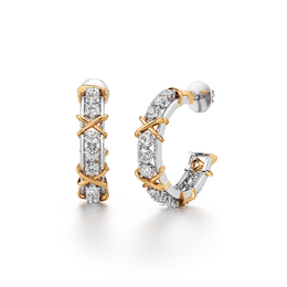 Diamond Hoop Earrings for Women – Gold X-Prong Setting – Unique Dual-Tone Design | JewelVerra Lab-Grown Diamonds