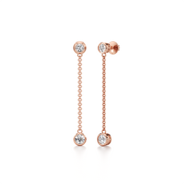 Rose Gold Chain Drop Earrings with Round Brilliant-Cut Diamonds – Dainty Dangle Earrings for Women | JewelVerra