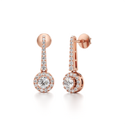 White Gold Dangle Earrings – Round Diamond Halo Drop | JewelVerra