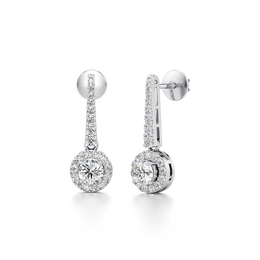 White Gold Dangle Earrings – Round Diamond Halo Drop | JewelVerra