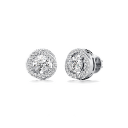 White Gold Halo Diamond Stud Earrings for Women – Timeless Round-Cut Luxury | JewelVerra