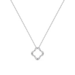 White Gold Clover Pendant Necklace – Diamond Outline Charm | JewelVerra