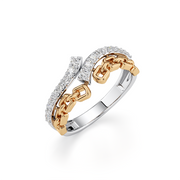 Dual Tone Chain Link Diamond Ring for Women – Yellow & White Gold | JewelVerra