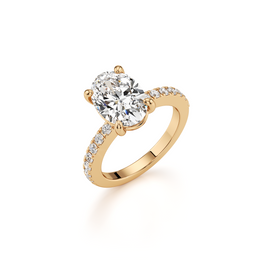 Oval Diamond Engagement Ring in Yellow Gold – Solitaire with Pave Band | JewelVerra