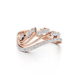 Rose Gold Diamond Band Ring – Wavy Multi-Layer Design | JewelVerra