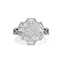 White Gold Mandala Diamond Ring – Geometric Floral Design | JewelVerra
