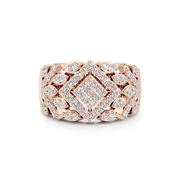 Bold Diamond Floral Statement Ring in White Gold – Wide Band Luxury Ring | JewelVerra