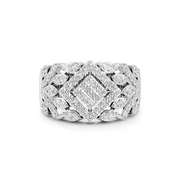 Bold Diamond Floral Statement Ring in White Gold – Wide Band Luxury Ring | JewelVerra