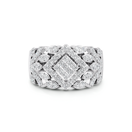 Bold Diamond Floral Statement Ring in White Gold – Wide Band Luxury Ring | JewelVerra