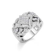 Bold Diamond Floral Statement Ring in White Gold – Wide Band Luxury Ring | JewelVerra