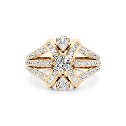 Designer Diamond Ring for Women – Pear, Baguette & Round Cut in Yellow Gold – Bold Luxury Statement Ring | JewelVerra