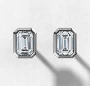 Bezel Set Emerald Diamond Stud Earrings