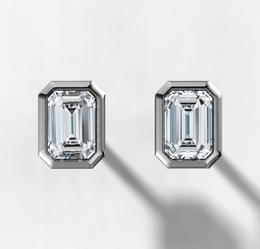 Bezel Set Emerald Diamond Stud Earrings