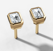 Bezel Set Emerald Diamond Stud Earrings