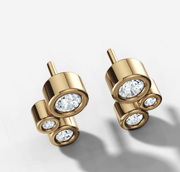 Three Stone Bezel Diamond Studs