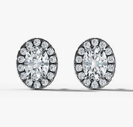 Diamond Halo Four-Prong Oval Cut Diamond Stud Earrings