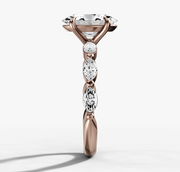 Single Prong Marquise Diamond Band Engagement Ring with Oval Cut Diamond