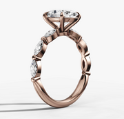 Single Prong Marquise Diamond Band Engagement Ring with Oval Cut Diamond
