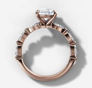 Single Prong Marquise Diamond Band Engagement Ring with Oval Cut Diamond