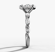 Single Prong Marquise Diamond Band Engagement Ring with Oval Cut Diamond