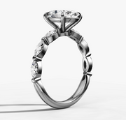 Single Prong Marquise Diamond Band Engagement Ring with Oval Cut Diamond