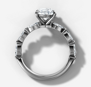Single Prong Marquise Diamond Band Engagement Ring with Oval Cut Diamond