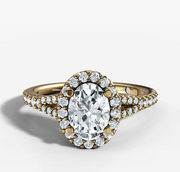 Split Band Halo Oval Diamond Ring | Jewelverra