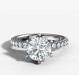 Hidden Halo Petite Shared Prong Diamond Engagement Ring with Round Brilliant Cut Diamond