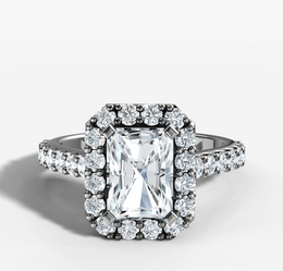 Signature Halo Diamond Engagement Ring with Radiant Cut Diamond