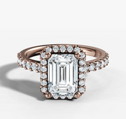 Signature Halo Diamond Engagement Ring with Emerald Cut Diamond