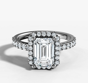 Signature Halo Diamond Engagement Ring with Emerald Cut Diamond