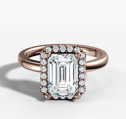 Petite Halo Diamond Engagement Ring with Emerald Cut Diamond