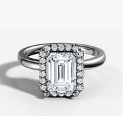 Petite Halo Emerald Diamond Ring | Jewelverra