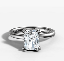 Double Claw Signature Solitaire Engagement Ring with Radiant Cut Diamond