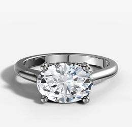 East West Engagement Ring with Oval Cut Diamond