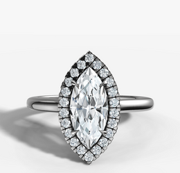 Petite Halo Diamond Engagement Ring with Marquise Cut Diamond