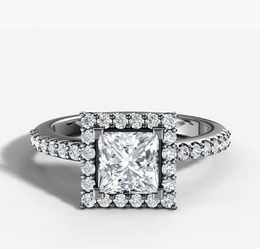 Signature Halo Diamond Engagement Ring with Princess Cut Diamond