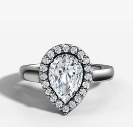 Petite Halo Diamond Engagement Ring with Pear Cut Diamond