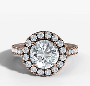French Pave Halo Round Diamond Ring | Jewelverra