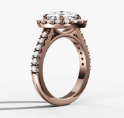 French Pave Halo Round Diamond Ring | Jewelverra