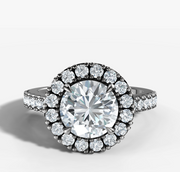 French Pave Halo Round Diamond Ring | Jewelverra